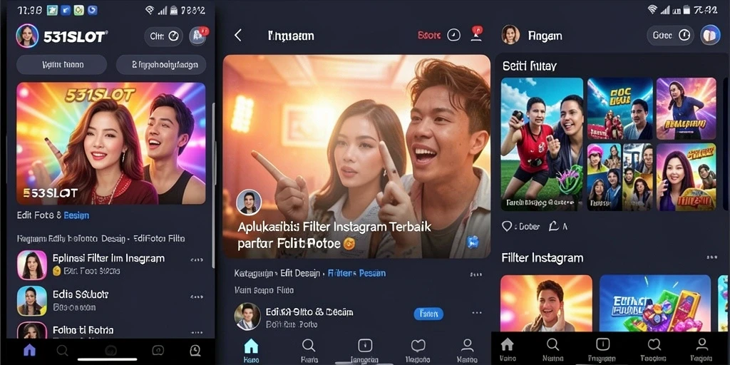 Antarmuka 531SLOT dengan berbagai pilihan filter Instagram.