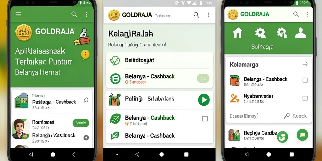 Tampilan antarmuka aplikasi Cashback GOLDRAJA yang menarik dan fungsional.
