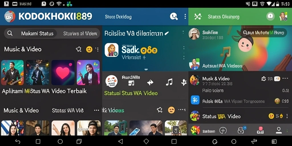 Antarmuka aplikasi KODOKHOKI889 untuk status WA Video yang menarik.