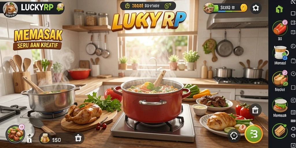 Tampilan antarmuka LUCKYRP dengan berbagai pilihan masakan.
