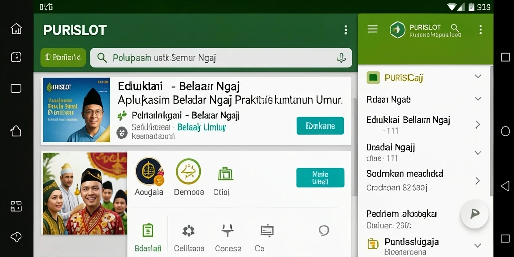 Tampilan utama aplikasi PURISLOT dengan fitur Belajar Ngaji.