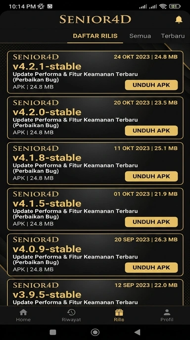 Riwayat Versi APK senior4d untuk Pengguna Android.